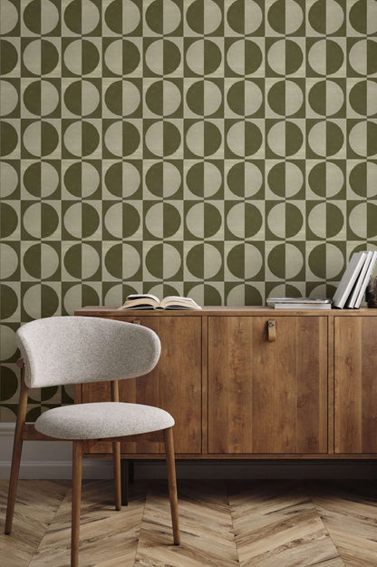 Mitchell Black Glass Half Full Wallpaper - Olive
