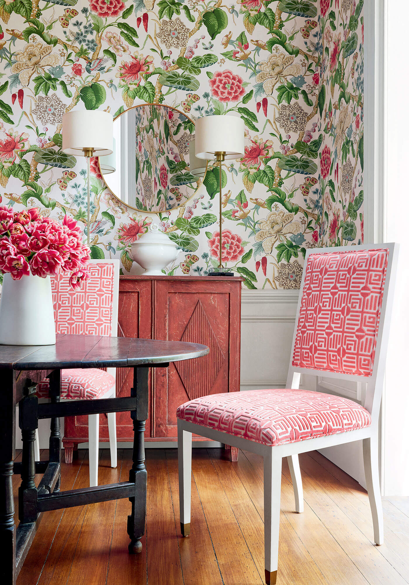 T13658 Thibaut Grand Palace Hill Garden Wallpaper - Coral & Green – US ...