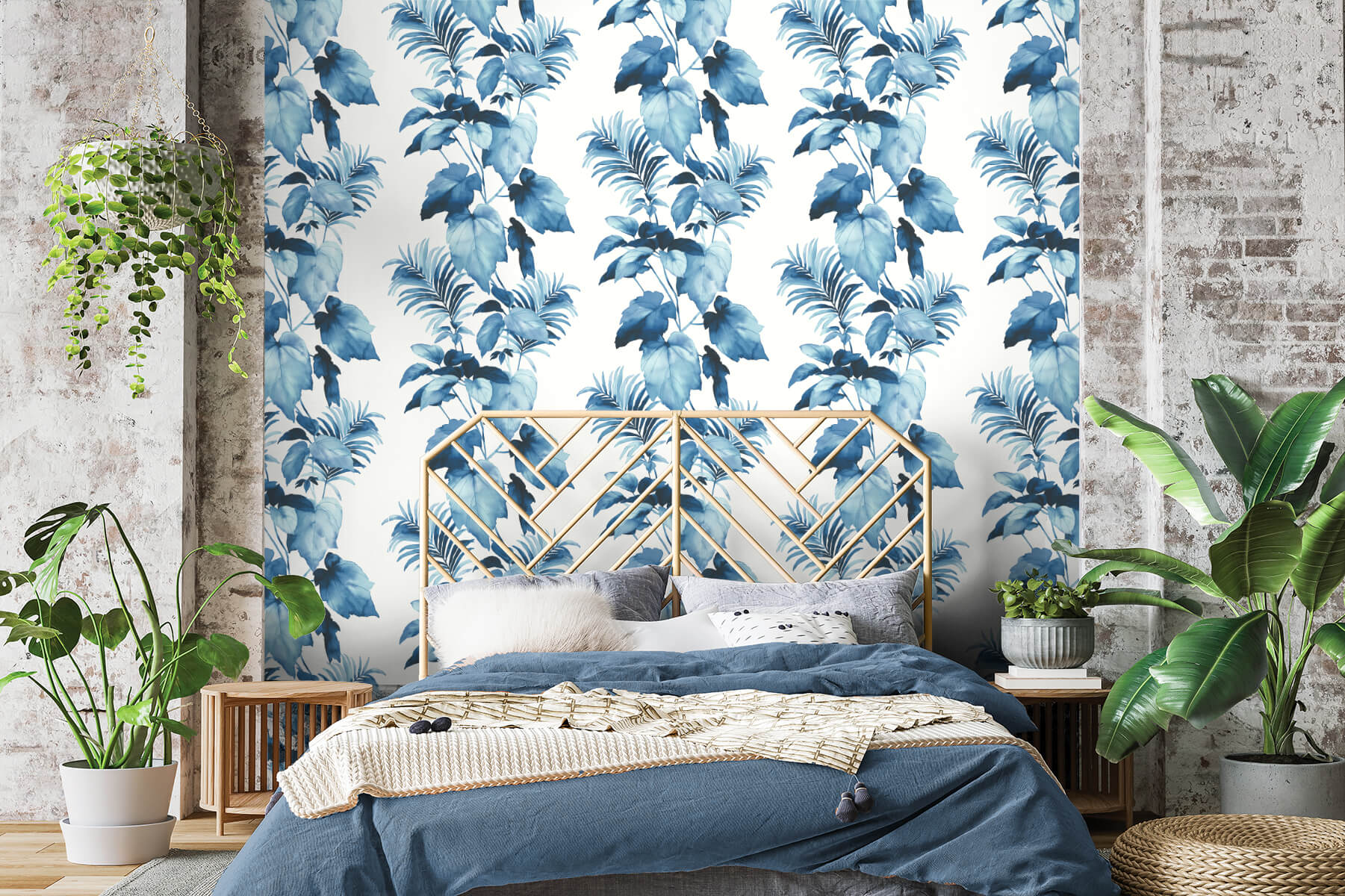 Harry & Grace Leaf Stripe Peel and Stick Wallpaper - 20.5 in. W x 18 ft. L - Olympic Blue