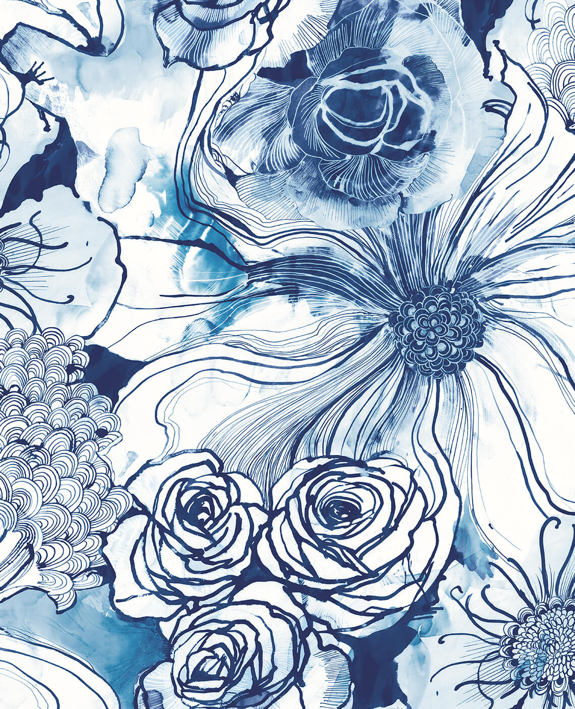 Harry & Grace Ink Rose Peel & Stick Wallpaper - Celtic Blue