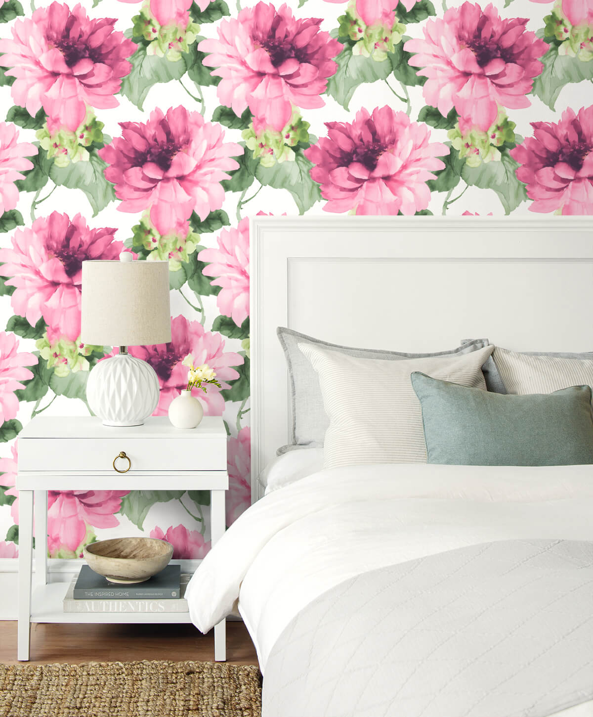 Harry & Grace Watercolor Floral Peel & Stick Wallpaper - Cerise Pink & Evergreen