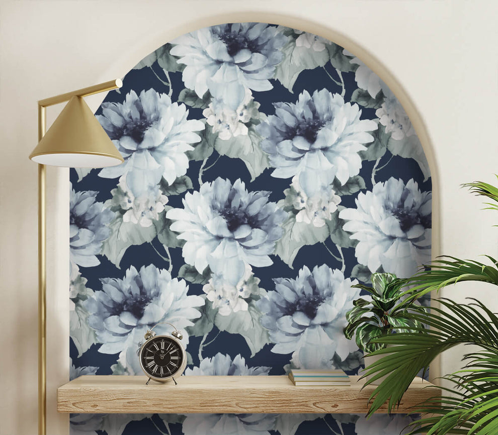 HG10302 Harry & Grace Watercolor Floral Peel & Stick Wallpaper - Blue ...