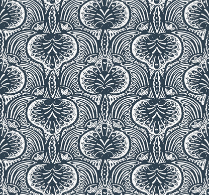 Ronald Redding Traveler Lotus Palm Wallpaper - Navy Blue
