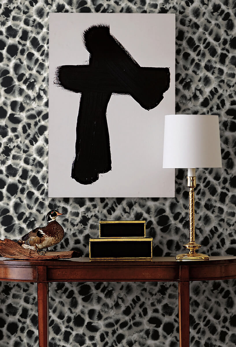 Ronald Redding Traveler Leopard Rosettes Wallpaper - Black & Off White