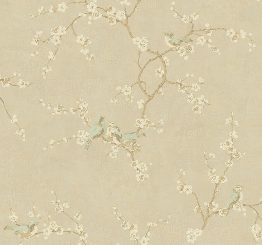 York Wallcoverings Handpainted III Birds with Blossoms Wallpaper - SAMPLE