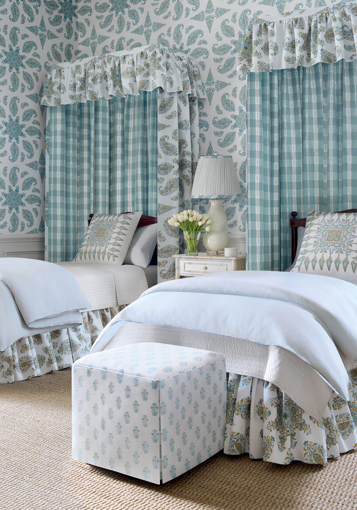 Thibaut Indienne Corwin Wallpaper - Seaglass on White