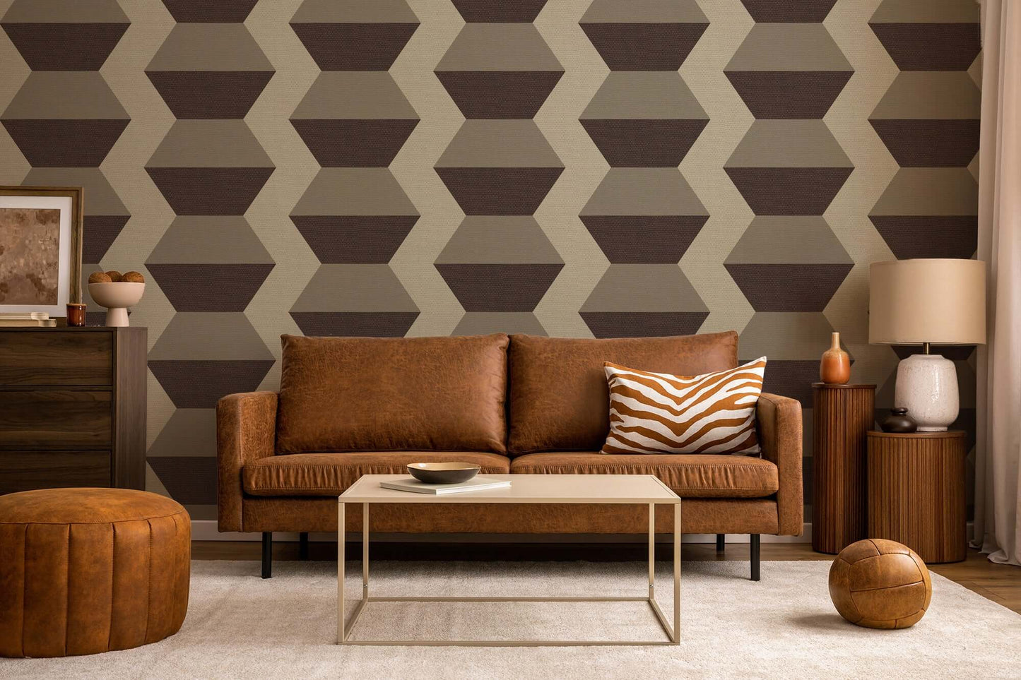 Mitchell Black Infinity Blocks Wallpaper - Brown Burgundy