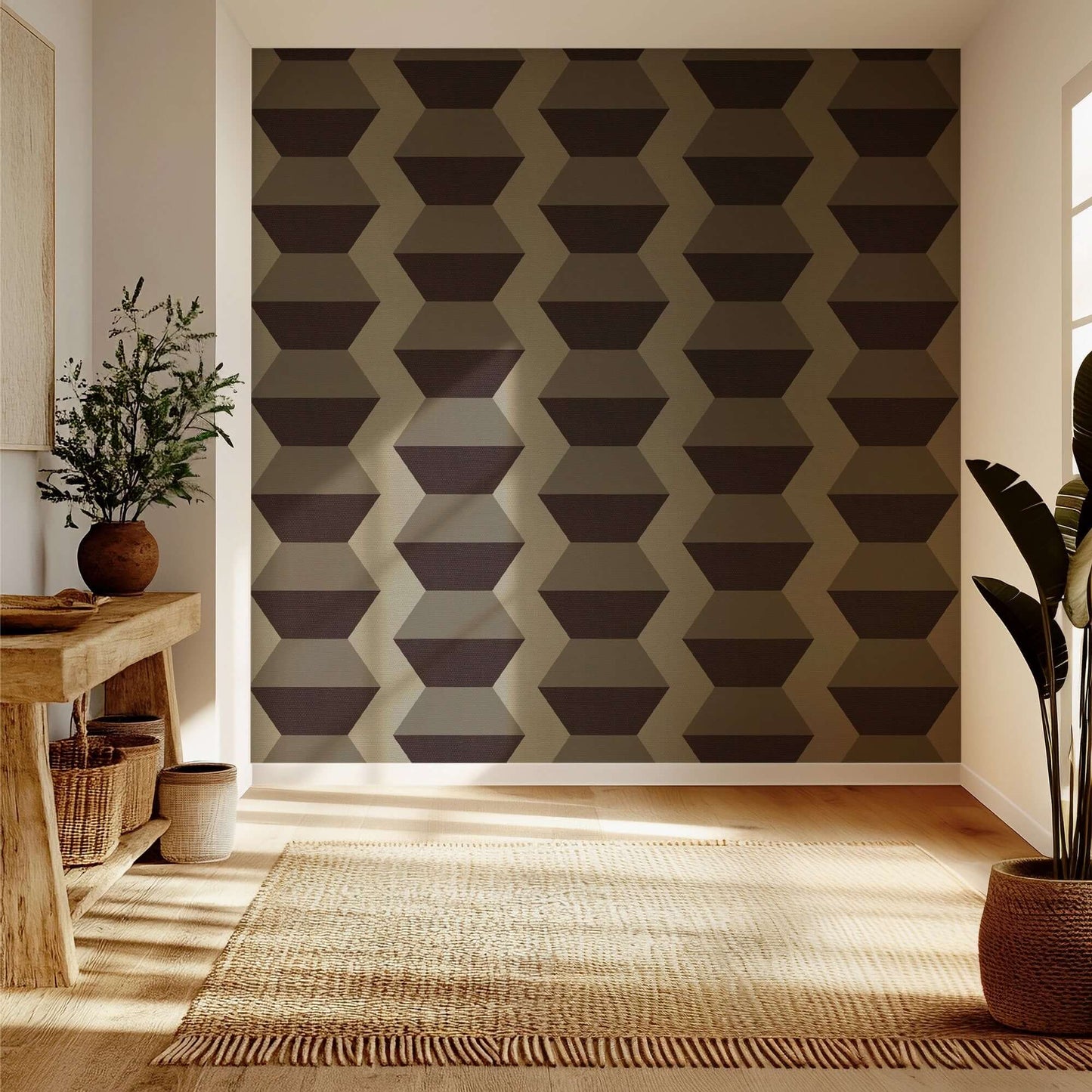 Mitchell Black Infinity Blocks Wallpaper - Brown Burgundy