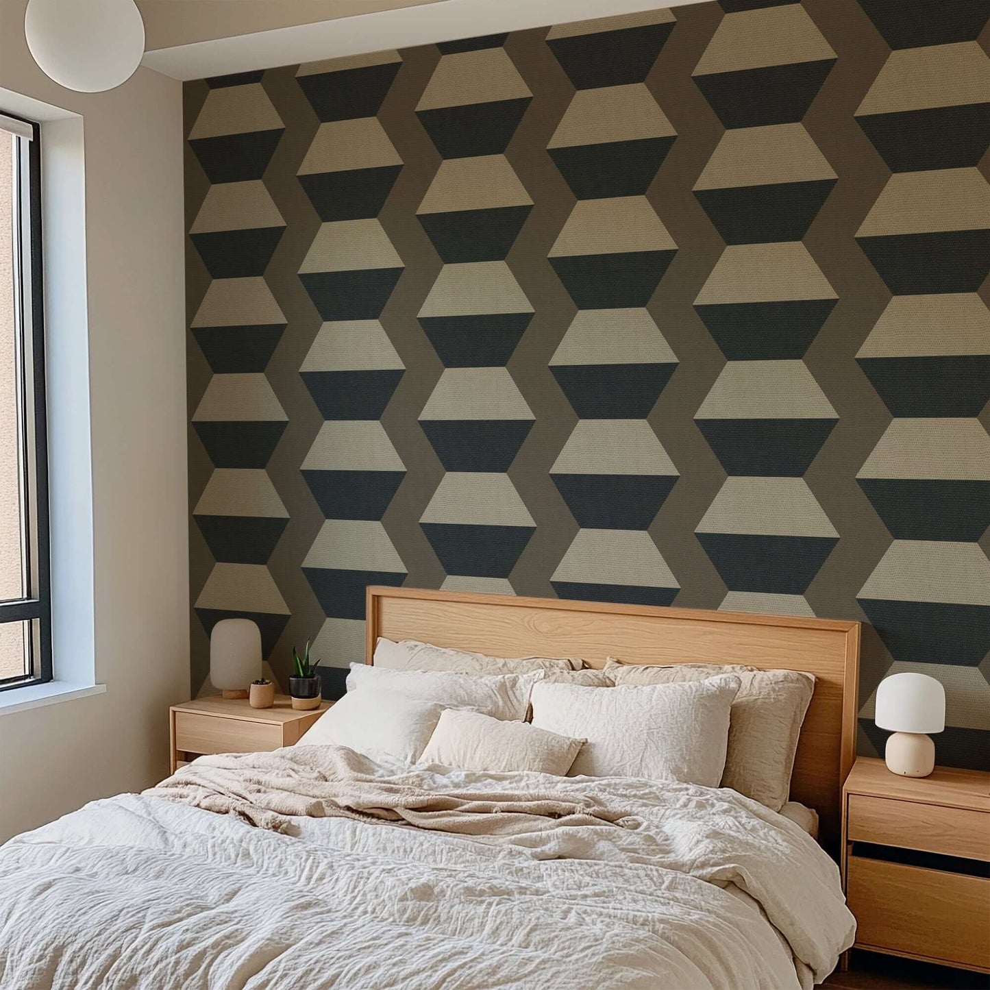 Mitchell Black Infinity Blocks Wallpaper - Coconut Husk