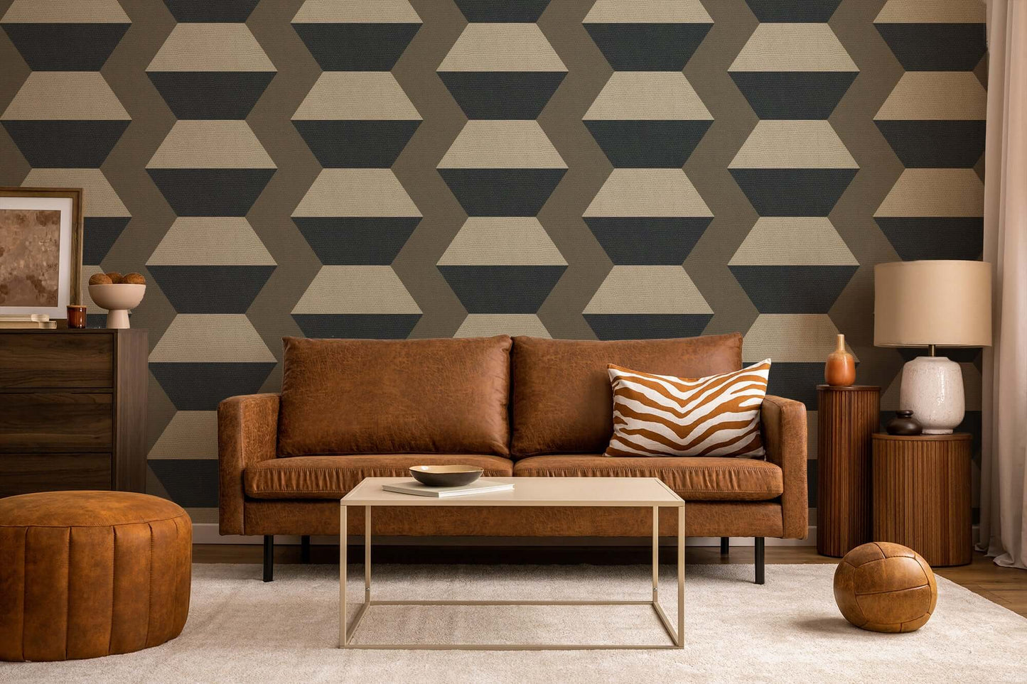 Mitchell Black Infinity Blocks Wallpaper - Coconut Husk