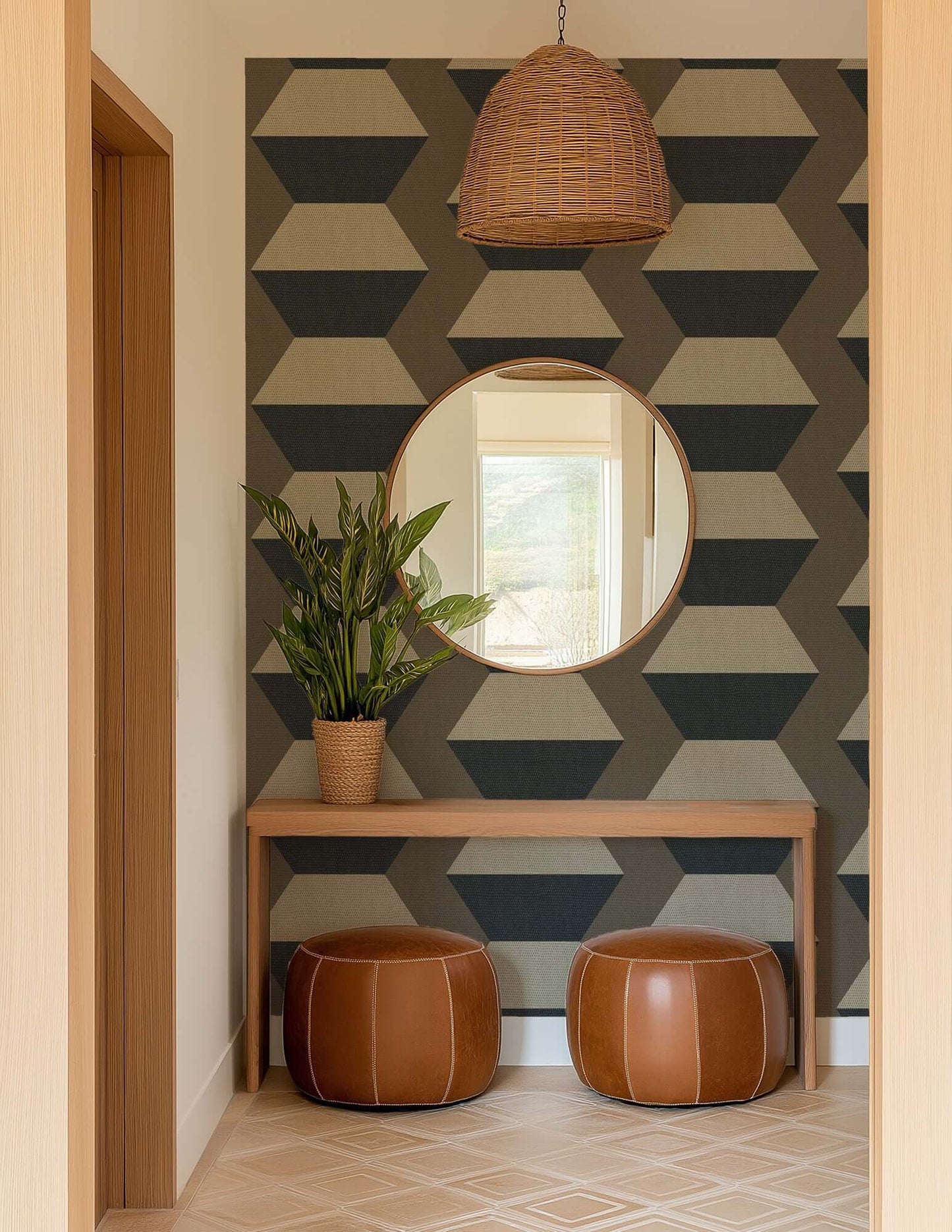 Mitchell Black Infinity Blocks Wallpaper - Coconut Husk