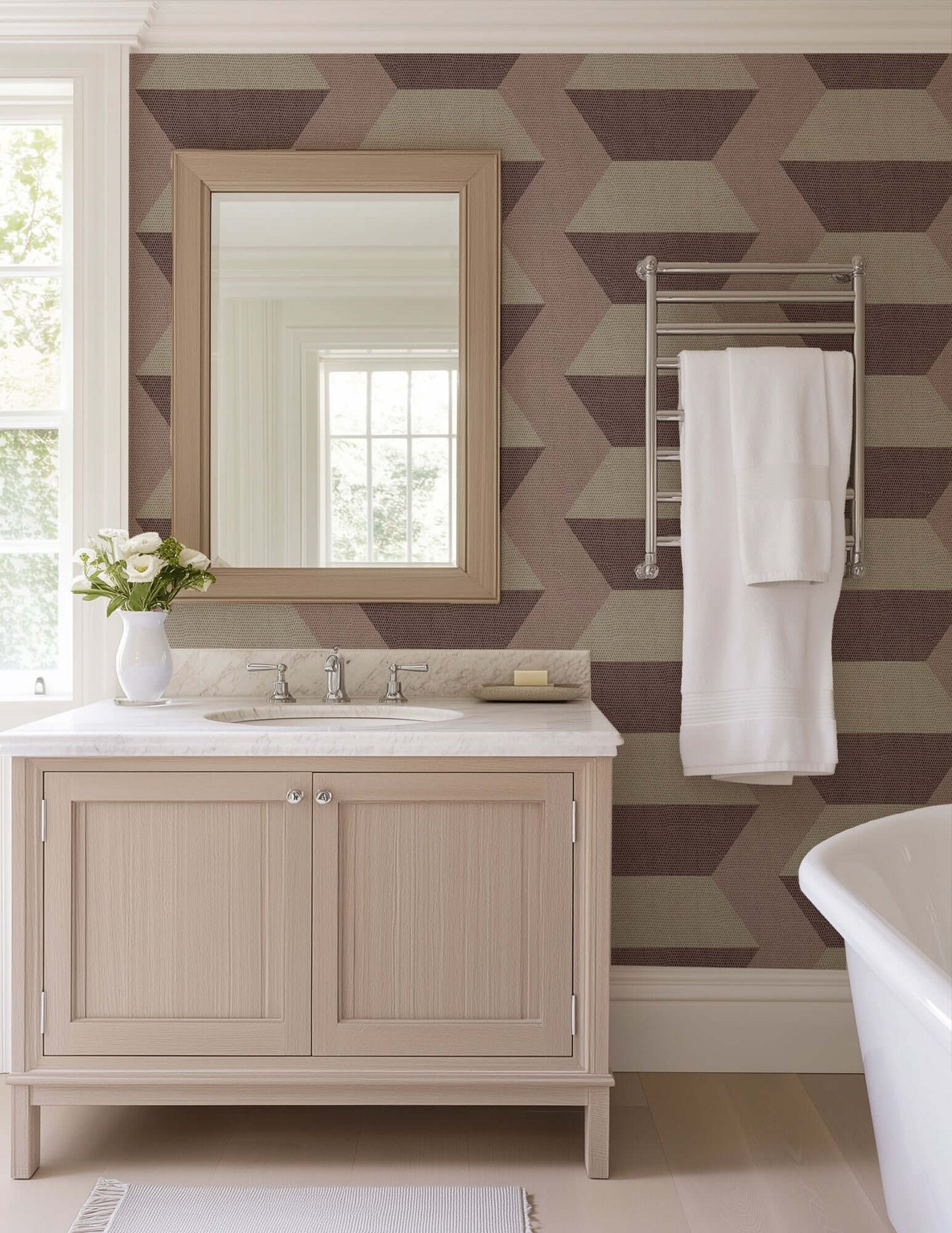 Mitchell Black Infinity Blocks Wallpaper - Pale Strawberry
