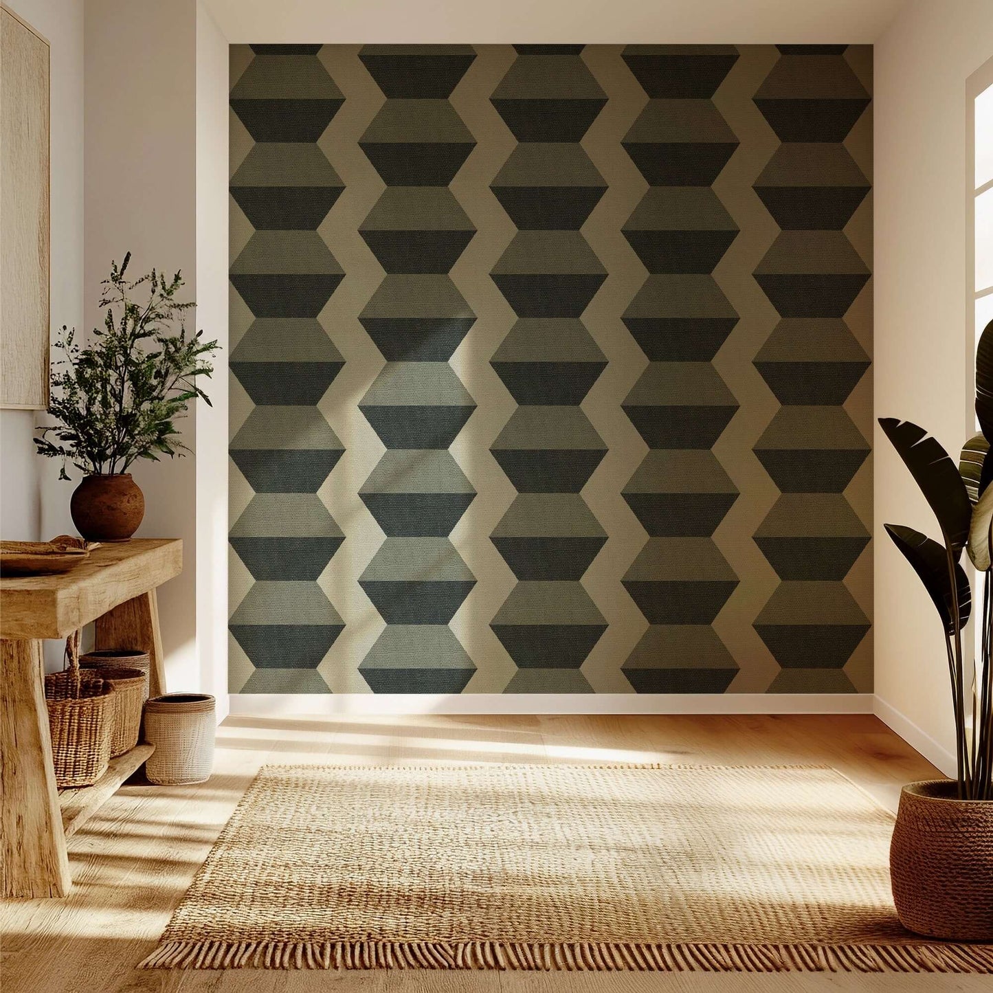 Mitchell Black Infinity Blocks Wallpaper - Sage Green
