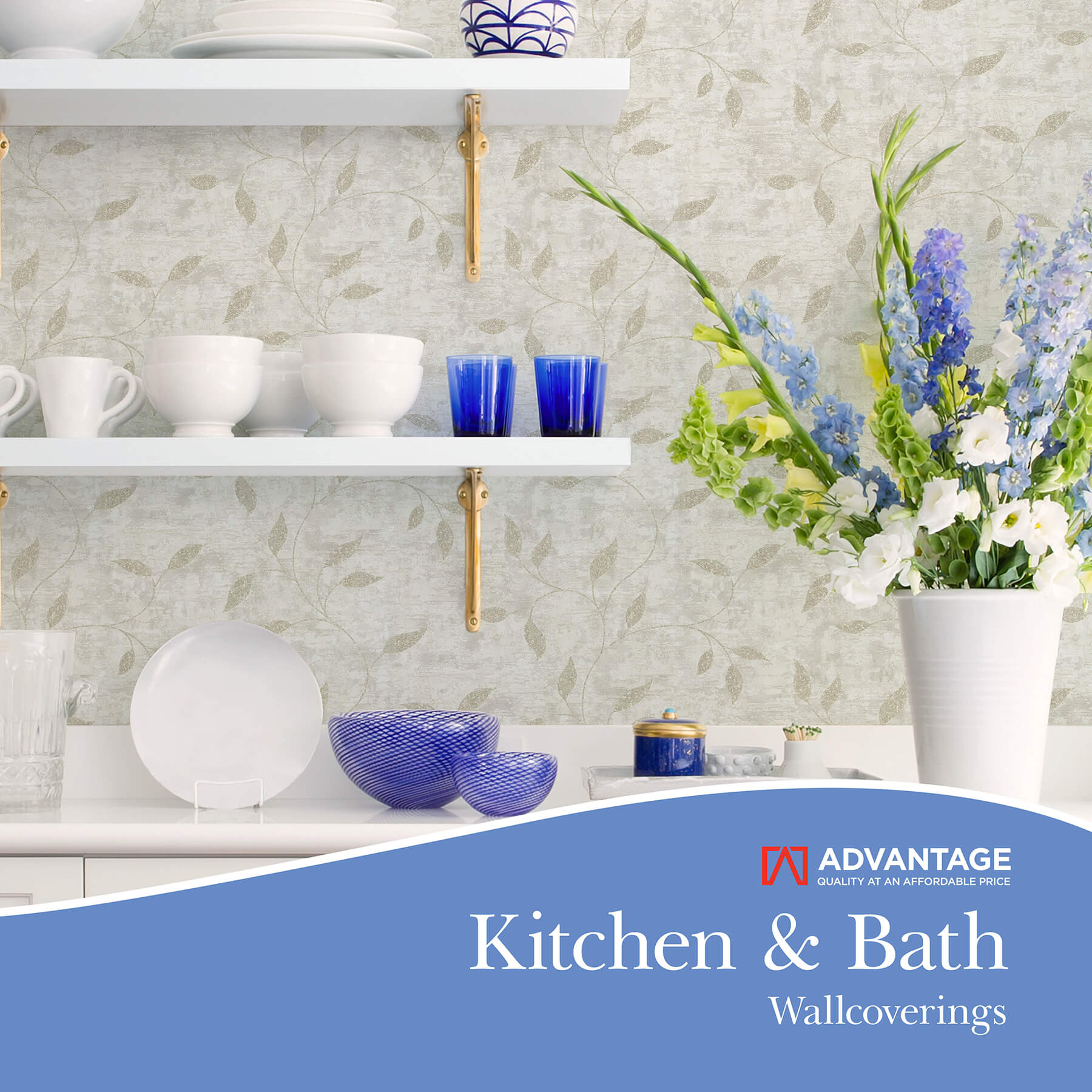 4168-17728 Advantage Kitchen & Bath Kahuna Neutral Waves Wallpaper