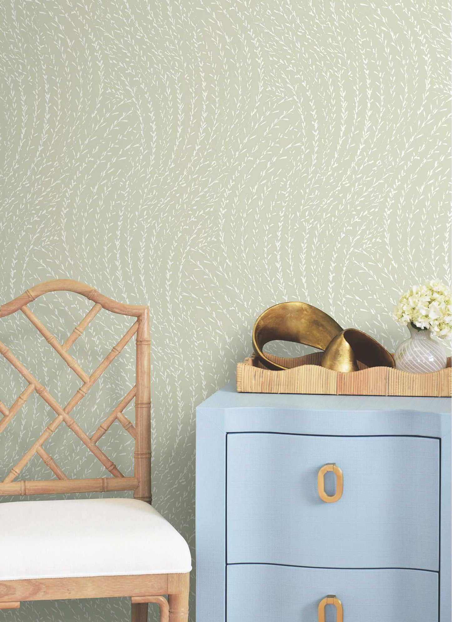 Antonina Vella Layered Luxe Willow Song Wallpaper - Sage