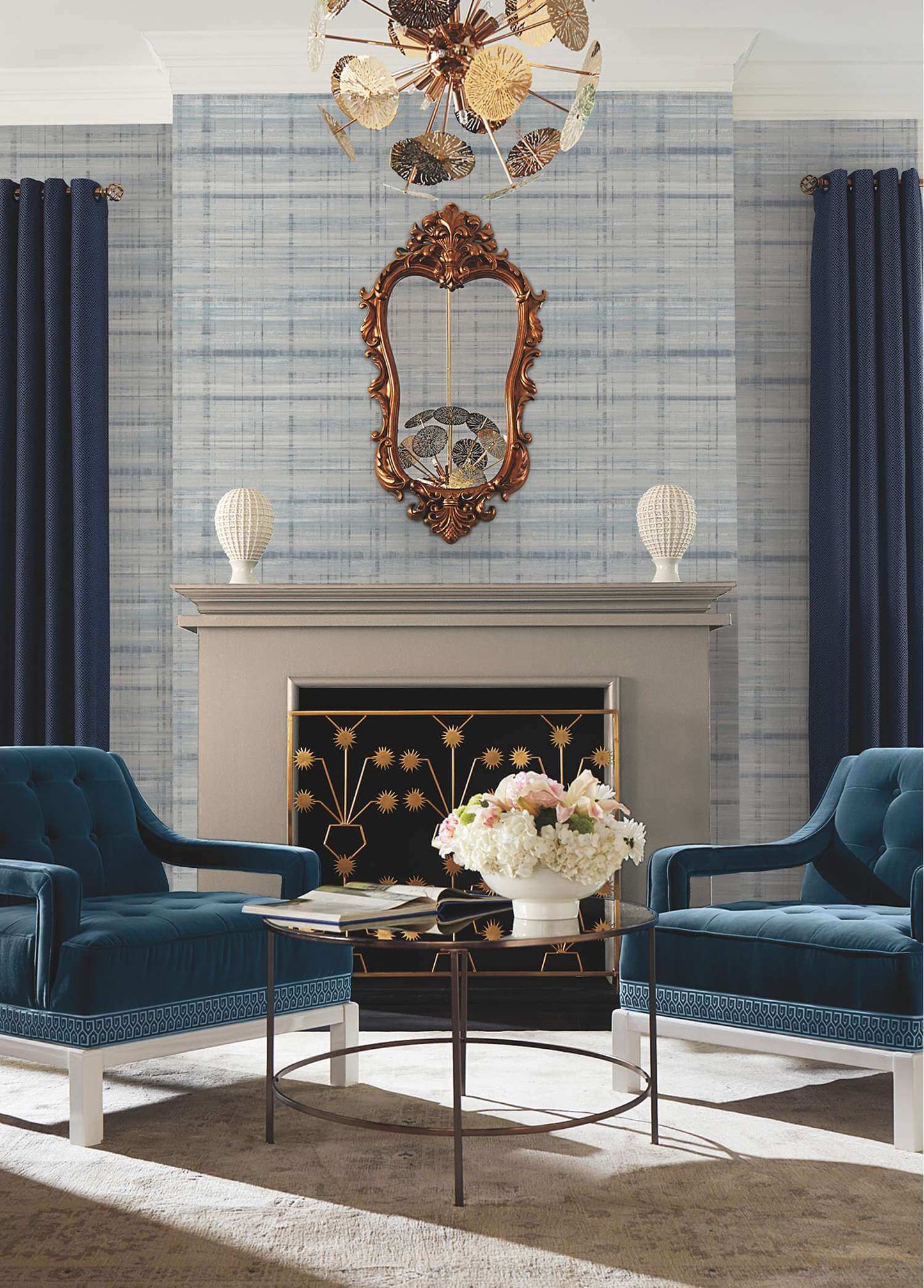 Antonina Vella Layered Luxe Vanishing Point Wallpaper Sample - Blue