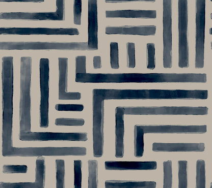 Lemieux et Cie Signature Painterly Labyrinth Wallpaper - Navy