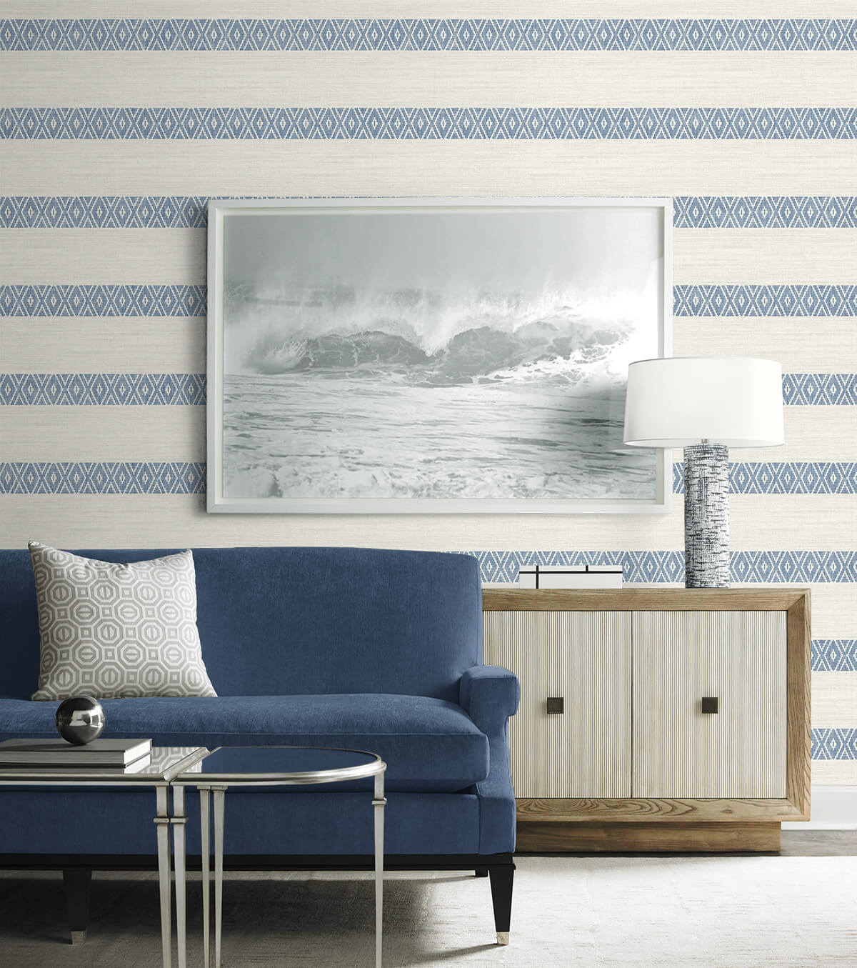 Lillian August Coastal Haven Alani Geo Stripe Wallpaper - Blue Bell
