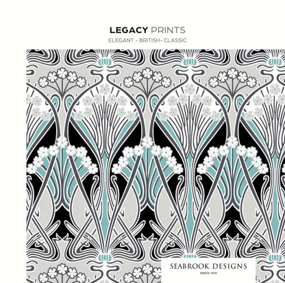Seabrook Legacy Prints Fragaria Garden Wallpaper - Navy Blue & Aloe
