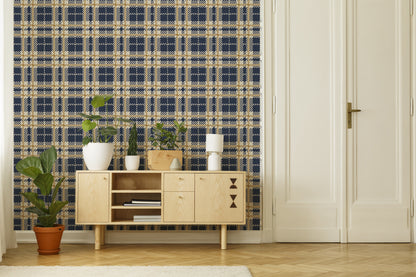 Mitchell Black Co-Ed Clark Plaid Wallpaper - Navy Gold Coast