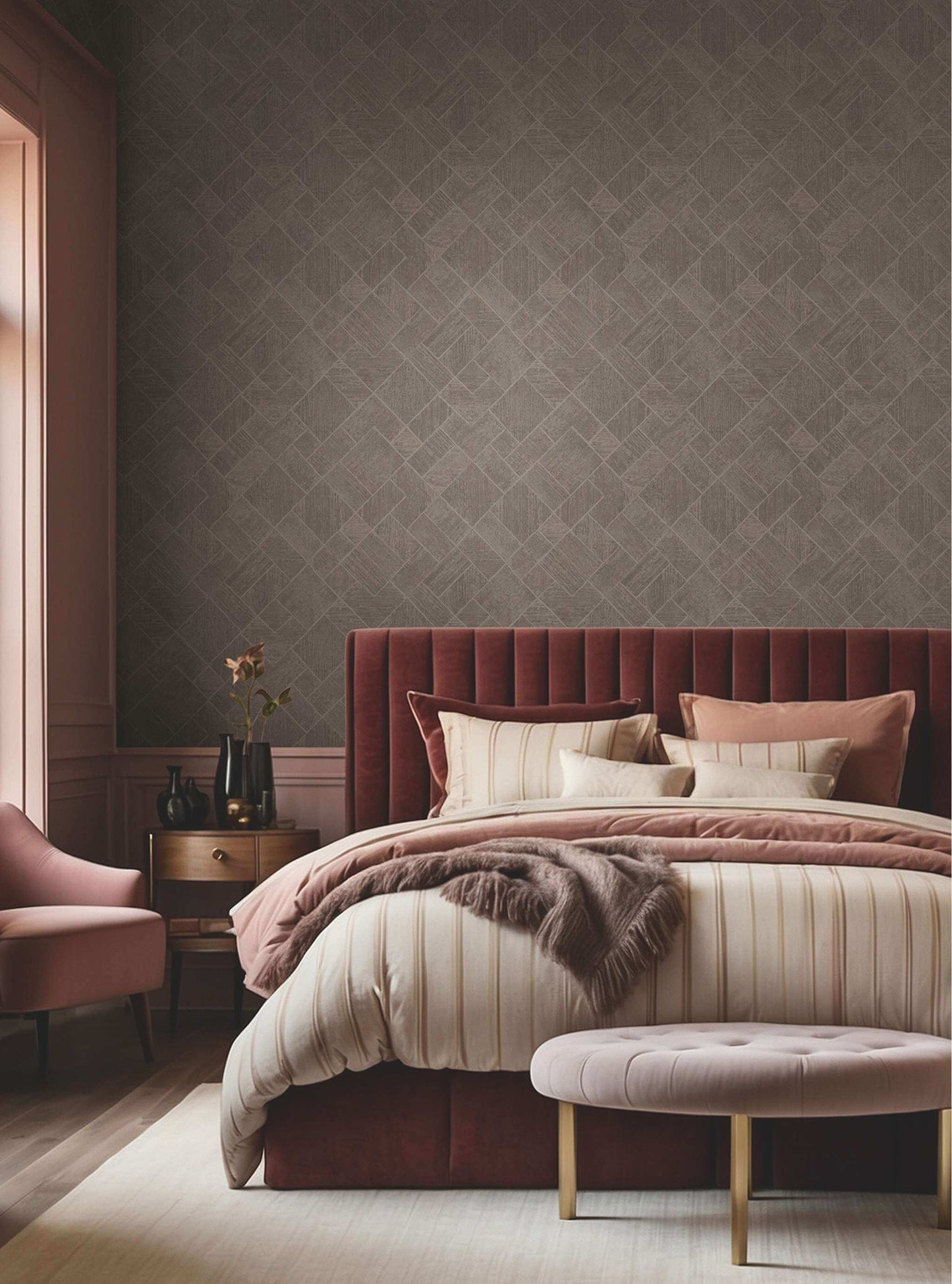 Antonina Vella Opulent Accents Marquetry Wallpaper - Taupe