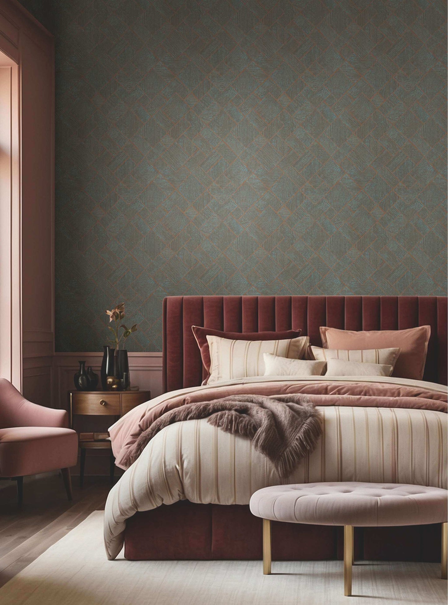 Antonina Vella Opulent Accents Marquetry Wallpaper - Teal