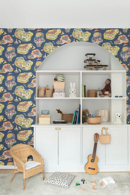 York Daydream Staden Wallpaper - Dark Blue