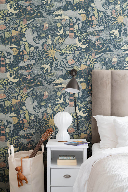 York Daydream Havet Wallpaper - Dark Blue