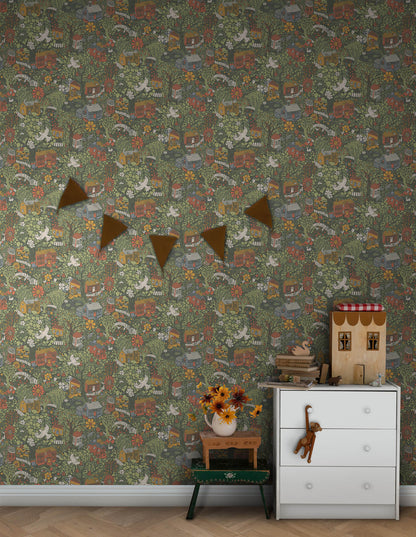York Daydream Bygga Bo Wallpaper - Dark Green