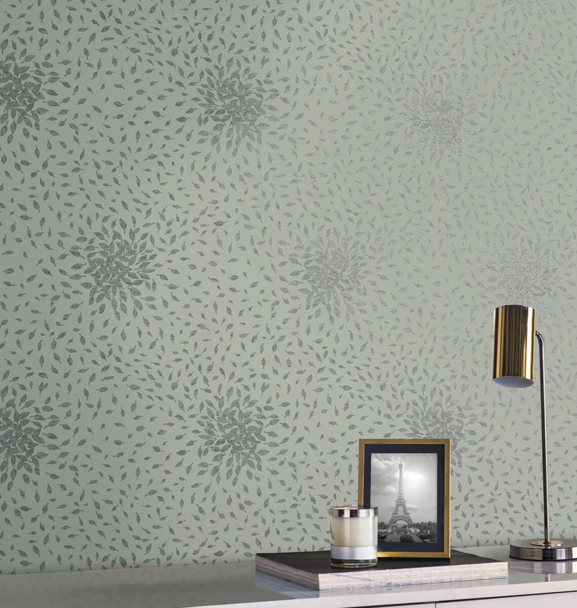 Antonina Vella Modern Metals Second Edition Petite Leaves Wallpaper - Eucalyptus & Silver