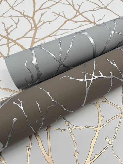 Antonina Vella Modern Metals Second Edition Trees Silhouette Wallpaper - Smokey Blue & Silver