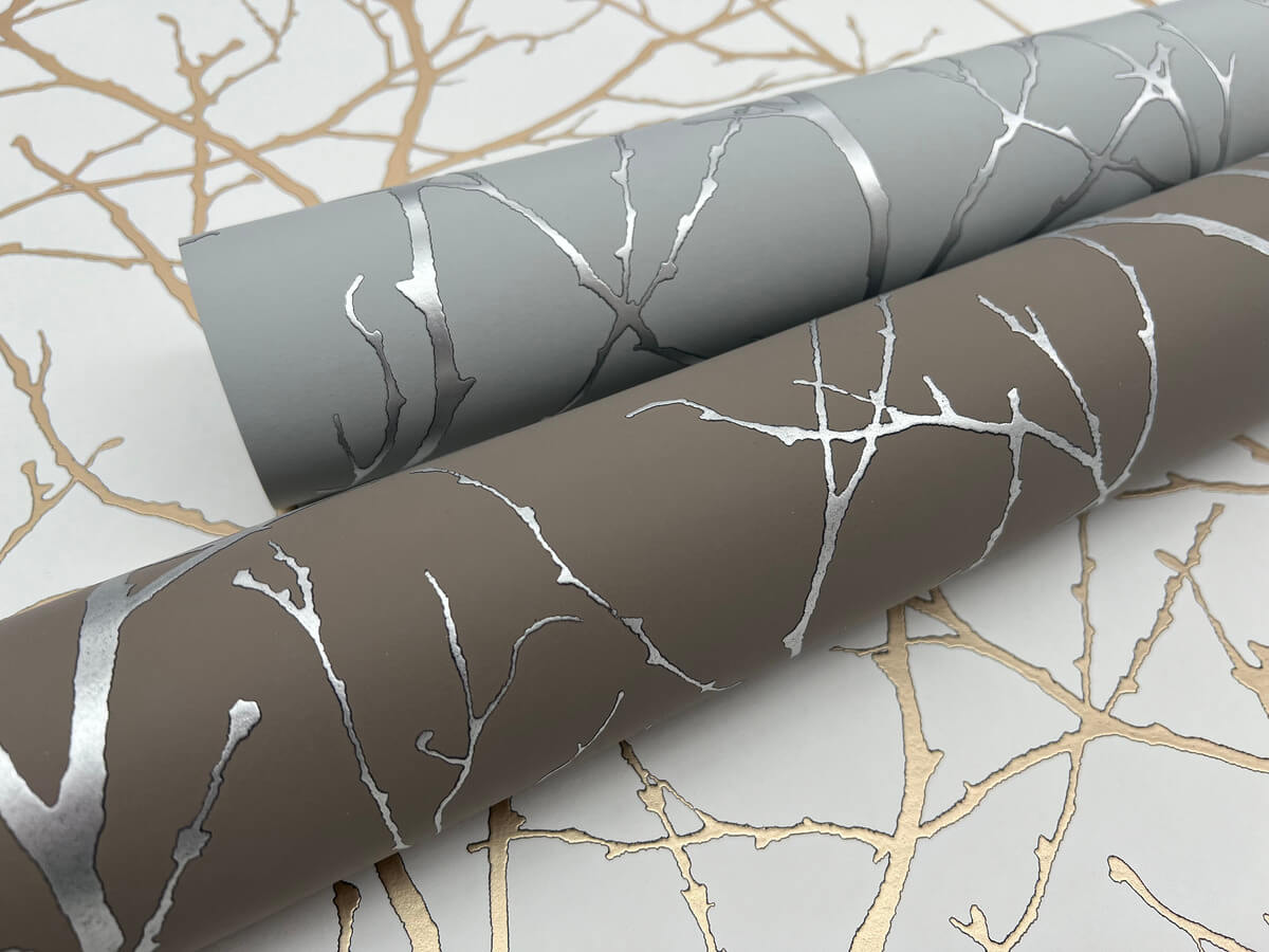 Antonina Vella Modern Metals Second Edition Trees Silhouette Wallpaper - Mocha & Silver