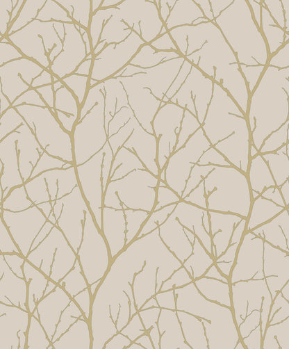 Antonina Vella Modern Metals Second Edition Trees Silhouette Wallpaper - Beige & Gold