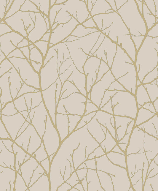 Antonina Vella Modern Metals Second Edition Trees Silhouette Wallpaper - Beige & Gold