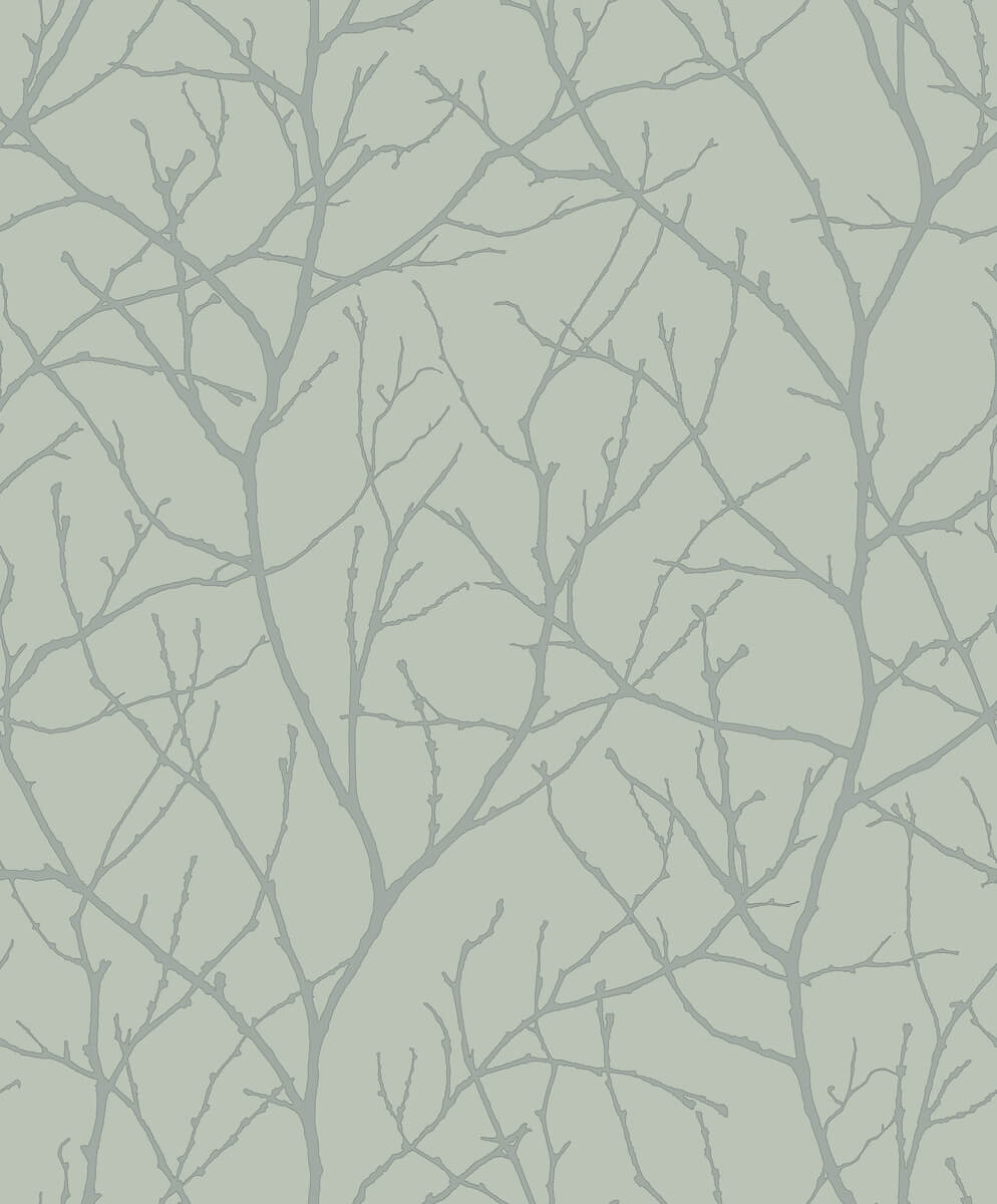 Antonina Vella Modern Metals Second Edition Trees Silhouette Wallpaper - Eucalyptus & Silver