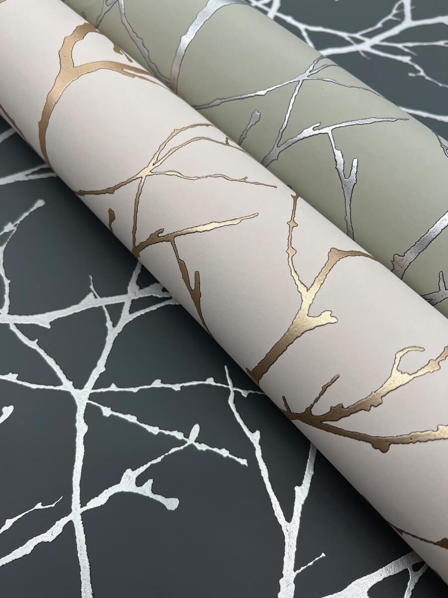 Antonina Vella Modern Metals Second Edition Trees Silhouette Wallpaper - Eucalyptus & Silver