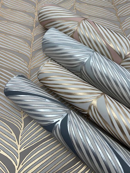 Antonina Vella Modern Metals Second Edition Luminous Leaves Wallpaper - Charcoal & Silver