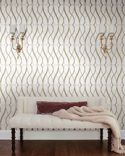 Antonina Vella Modern Metals Graceful Geo Wallpaper - Cream & Gold