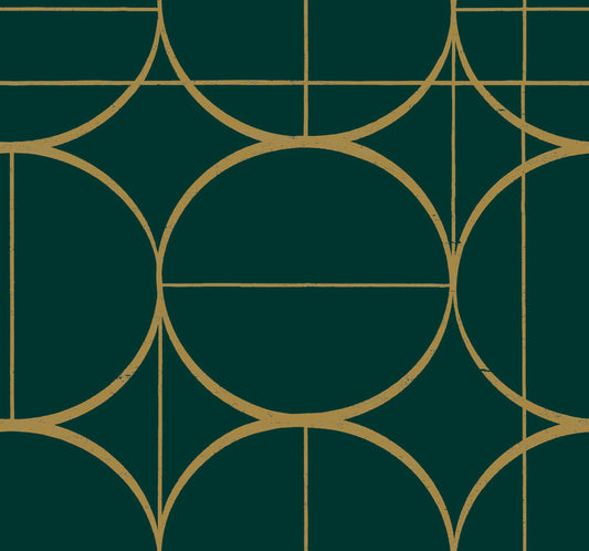 Antonina Vella Modern Metals Second Edition Sun Circles Wallpaper - Emerald & Gold