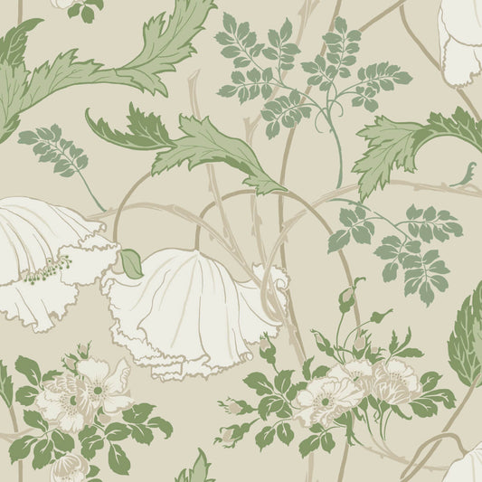 Magnolia Home Book 4 Gwendolyn Wallpaper - Ecru & Green