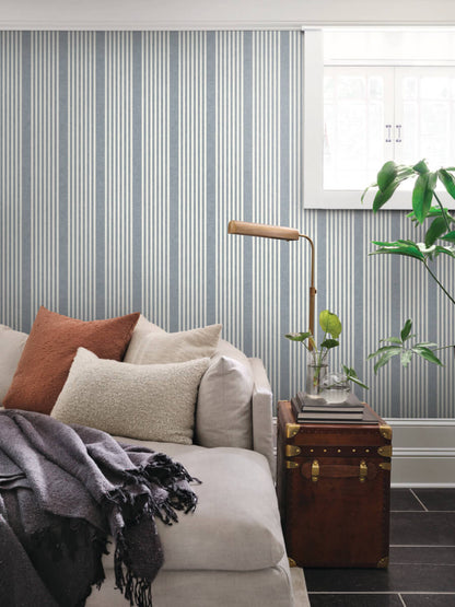 Magnolia Home Book 4 French Linen Stripe Wallpaper - Navy