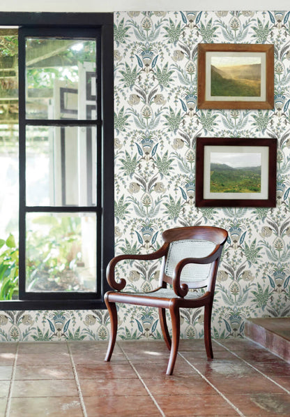 Mediterranean Seaside Jacobean Wallpaper - Green