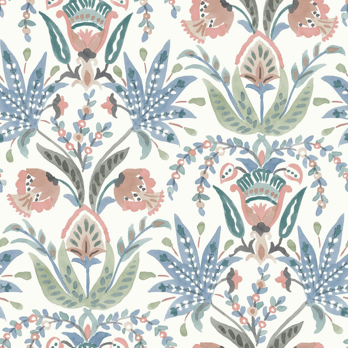 MN1912 Mediterranean Seaside Jacobean Wallpaper - Blue – US Wall Decor