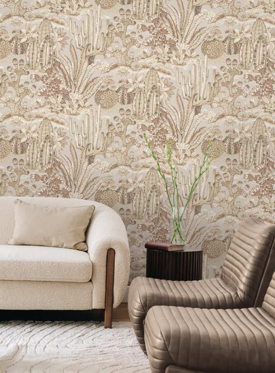 Montecito Lotus Land Cacti Wallpaper - Baked Clay