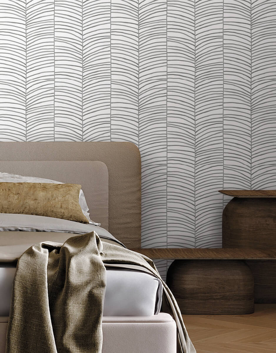 Montecito Cascade Palm Chevron Wallpaper - Onyx