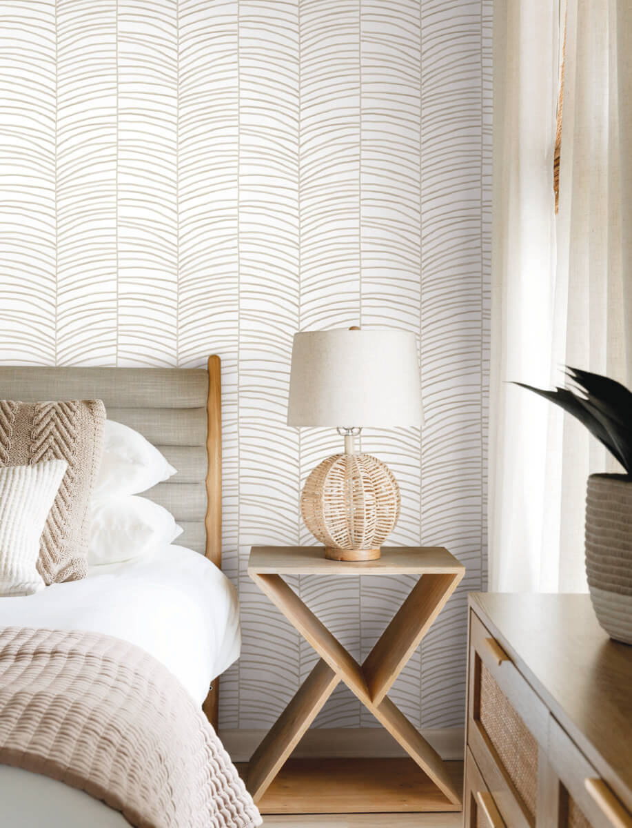 Montecito Cascade Palm Chevron Wallpaper - Dune