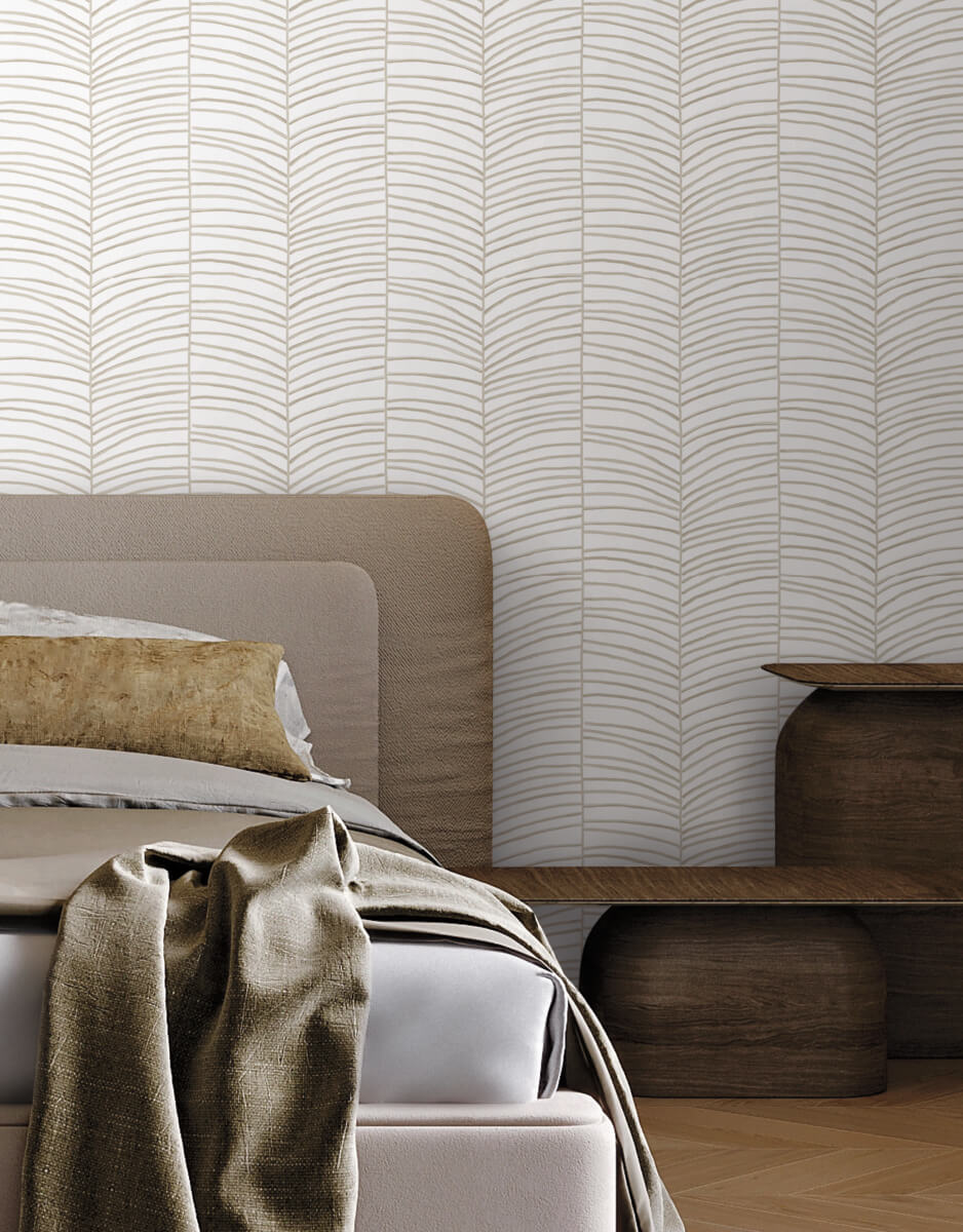 Montecito Cascade Palm Chevron Wallpaper - Dune