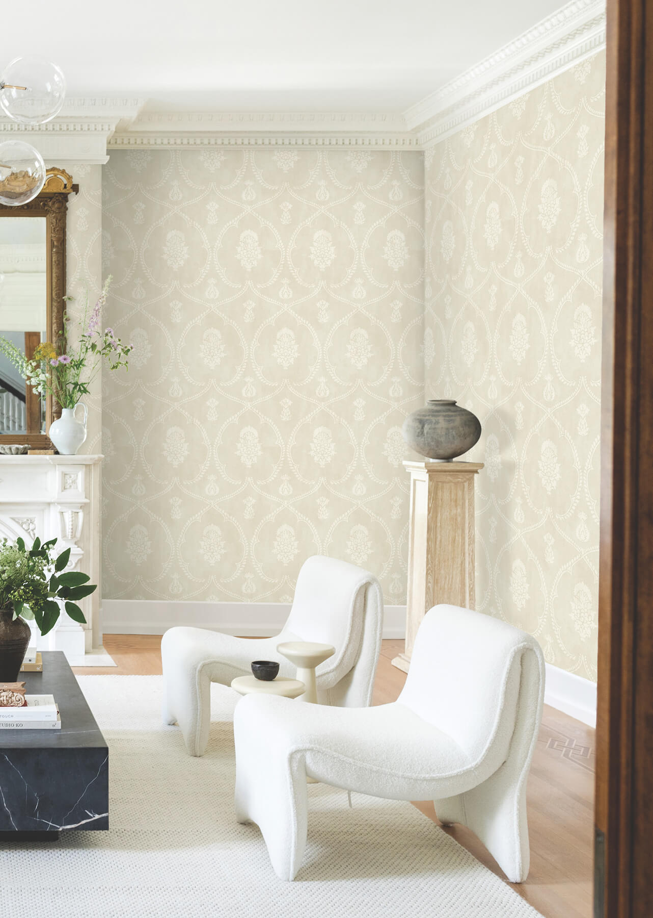 Ronald Redding Astoria Royal Damask Wallpaper - Beige