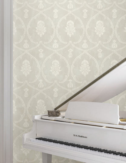 Ronald Redding Astoria Royal Damask Wallpaper - Soft Grey