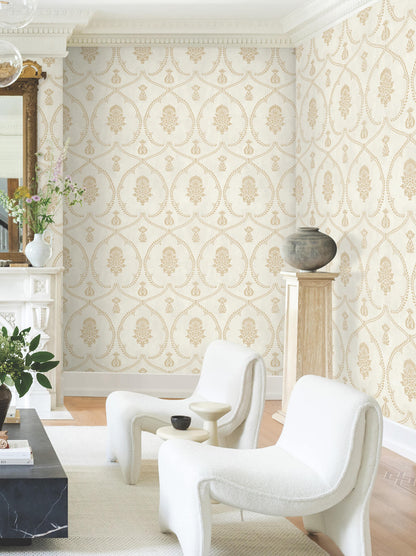 Ronald Redding Astoria Royal Damask Wallpaper - Soft Gold